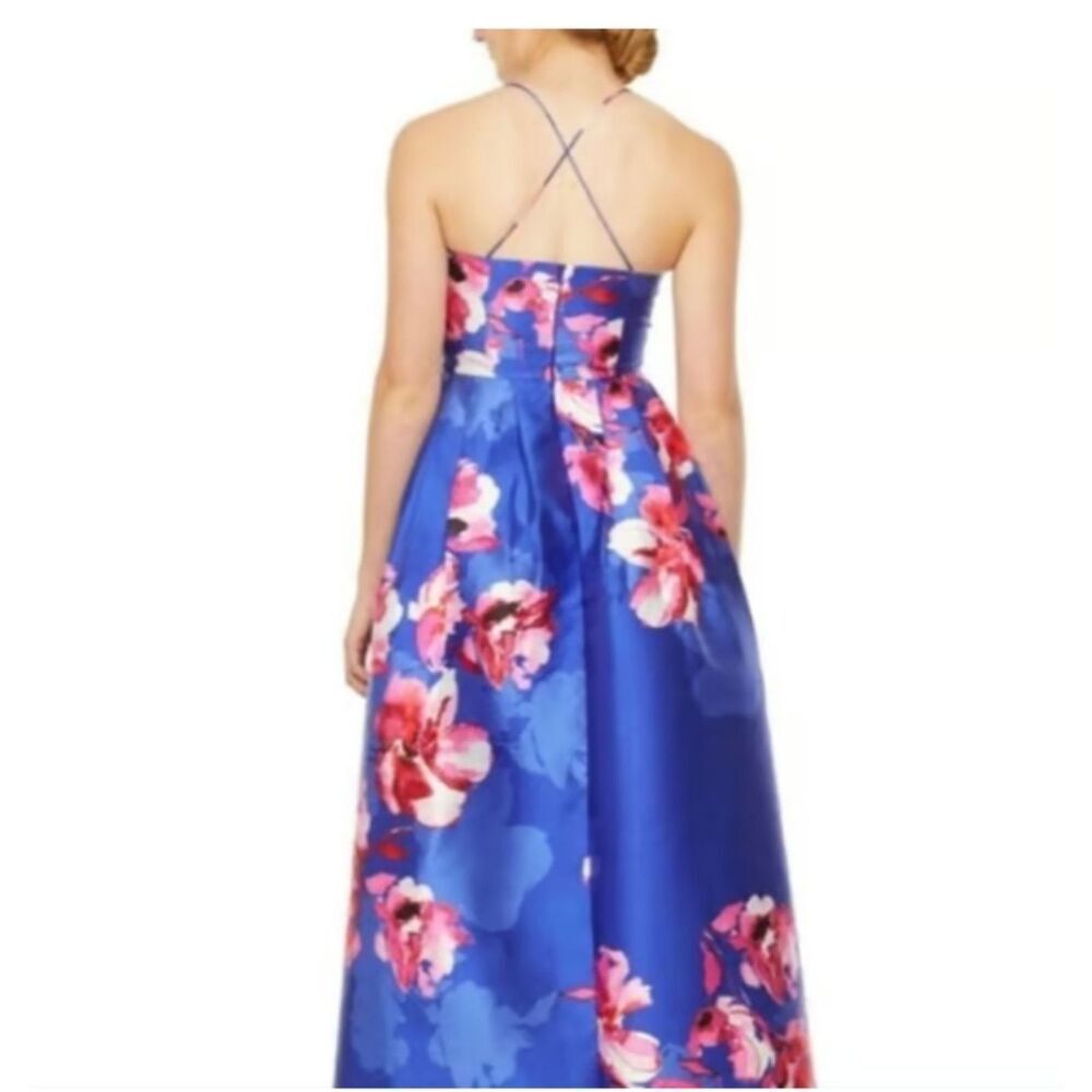 By & By Womens Blue Floral Maxi Dress With V-Neck & Strappy Back